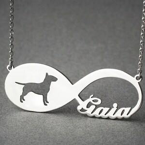 Personalisierte INFINITY BULL TERRIER Halskette Bull Terrier Halskette Namenskette Erinnerungskette Welpe Hundekette Bild 1