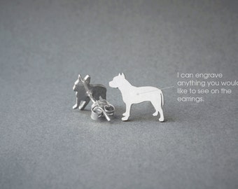 Personalized Pitbull Earrings: Sterling Silver Dog Breed Earrings