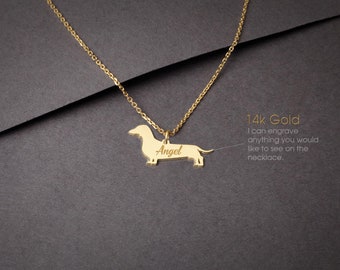 14K Solid Gold Dachshund Necklace: Personalized Shorthaired Dog Pendant
