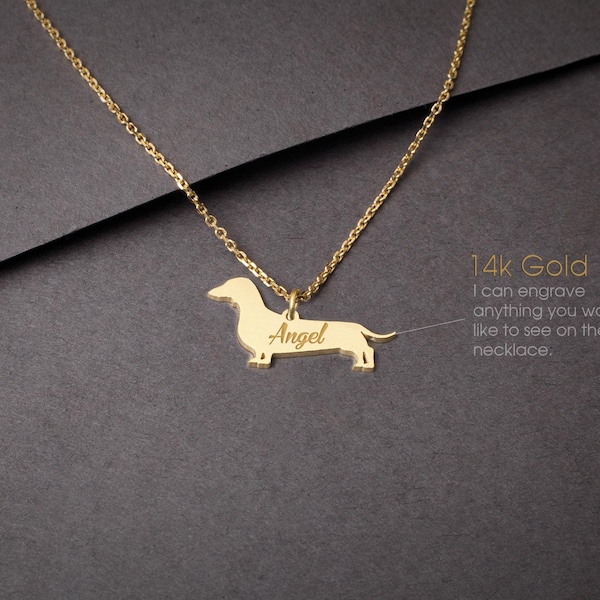 14K Solid Gold Dachshund Necklace: Personalized Shorthaired Dog Pendant