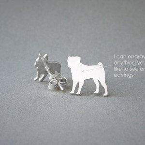 Personalized Pug Earrings: Sterling Silver Dog Breed Earrings