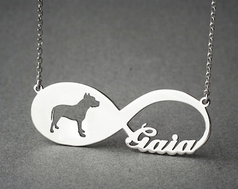 Personalised INFINITY PITBULL Necklace - Pitbull necklace - Name Necklace - Memorial Necklace - Dog Necklace