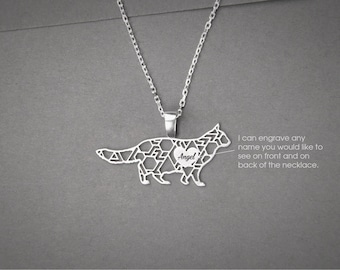 Personalized Longhaired Cat Necklace: Sterling Silver Pet Name Jewelry