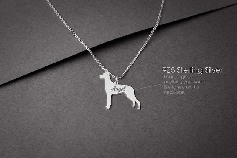 GREAT DANE Personalised Tiny Silver Necklace Gold Plated or Rose Plated 925 Sterling Silver Great Dane Necklace