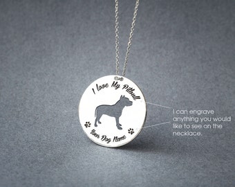 Personalised DISK PIT BULL Necklace / Circle dog breed Necklace / Pit bull Dog necklace/ Silver, Gold Plated or Rose Plated.