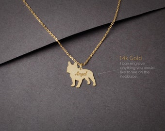 14K Solid Gold French Bulldog Necklace: Personalized Pet Pendant