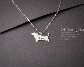 Customizable Basset Hound Necklace: Tiny Sterling Silver Pet Pendant
