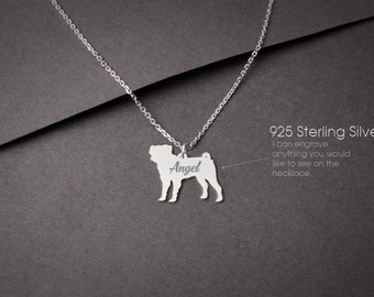 Customizable Pug Necklace: Sterling Silver Dog Lover Gift