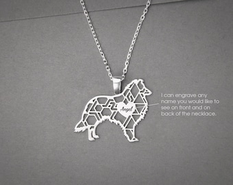 Personalized Sheltie Necklace: Sterling Silver Collie Pendant, SHETLAND SHEEPDOG