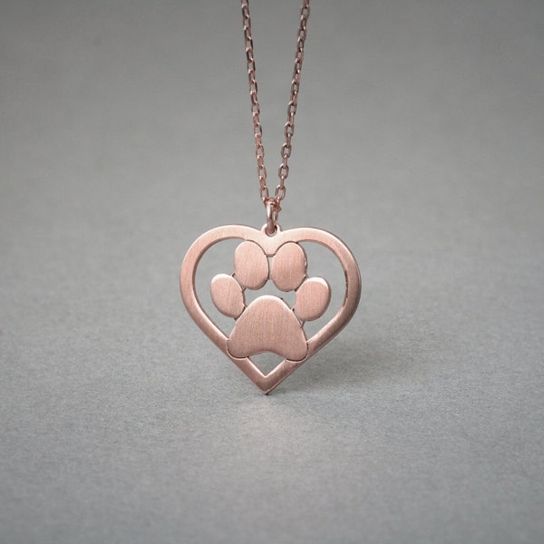 PAW-HEART Ketting / Paw Ketting / Hart Ketting / Zilver, Verguld of Rose Plated.