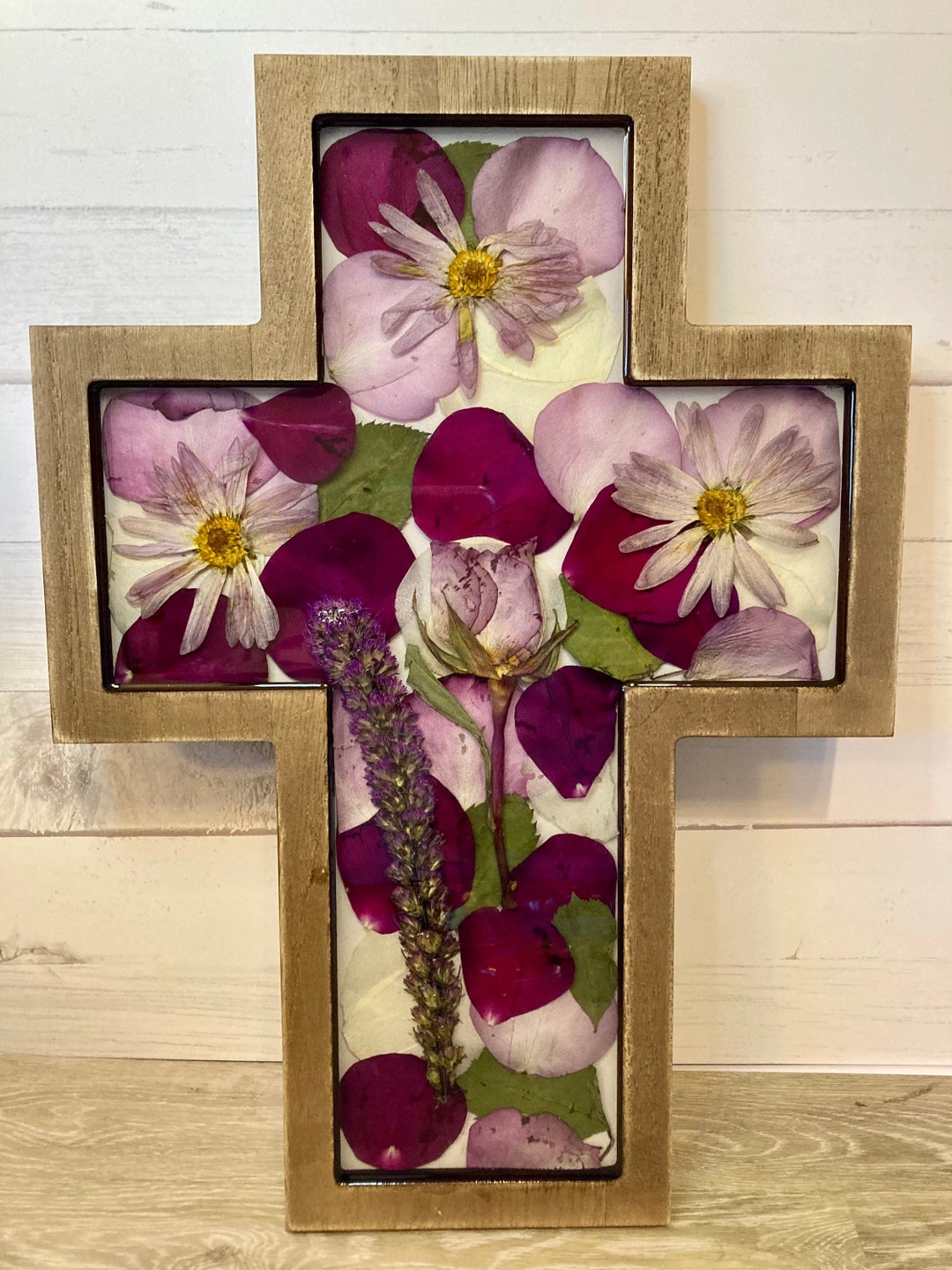 CUSTOM Funeral Flowers Resin Cross Keepsake, Funeral Flower