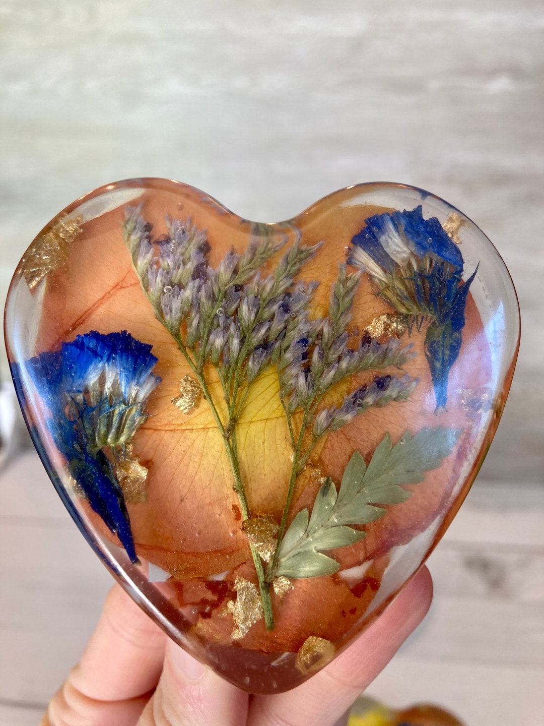 Custom Funeral Flowers Resin Heart Keepsake Dried Flower Etsy