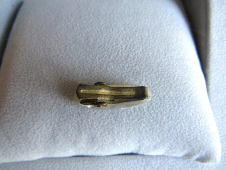 Vintage Antique Victoria MOP Mother Of Pearl Gold Overlay Clip On Tie Bar Clip Clasp 1 Long