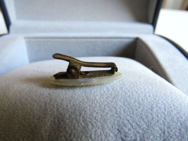 Vintage Antique Victoria MOP Mother Of Pearl Gold Overlay Clip On Tie Bar Clip Clasp 1 Long
