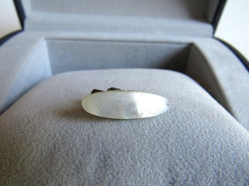 Vintage Antique Victoria MOP Mother Of Pearl Gold Overlay Clip On Tie Bar Clip Clasp 1 Long