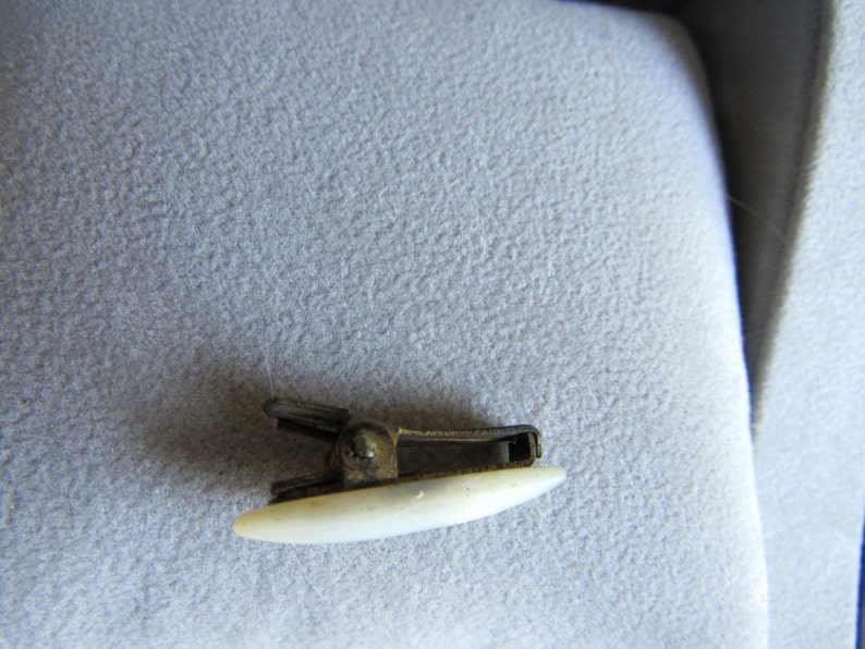 Vintage Antique Victoria MOP Mother Of Pearl Gold Overlay Clip On Tie Bar Clip Clasp 1 Long