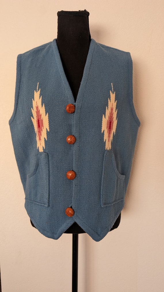 Classic Vintage Ortega Chimayo Blue Vest, Unique S