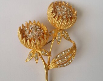 Vintage guldbrosch Blomstrasbrosch Sovjetisk vintage smyckesbrosch Guldbroschnål Sjalbrosch Kavajbrosch Mors dag-present