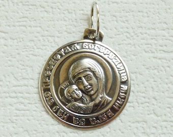 Vintage Sterling Orthodox amulet Mother of God Russian icone pendant Protective amulet Silver christian amulet Vintage religious pendant