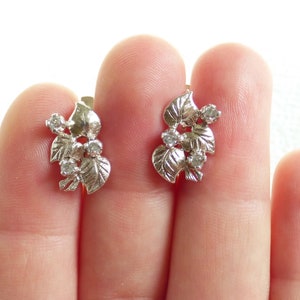 Vintage sterling silver 925 earrings cubic zirconia Leaf and flowers earrings Vintage jewelry Russian silver earrings Mother gift Wife gift
