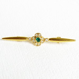 Vintage victorian Crystal brooch pin Bar brooch Gold crystal brooch Flower brooch Zircon brooch Edwardian brooch Vintage jewelry Mother gift