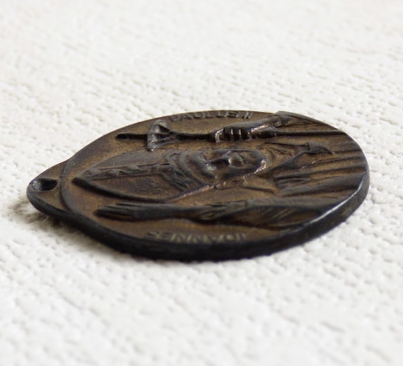 Vintage bronze catholic medal St Christopher Pope… - image 4