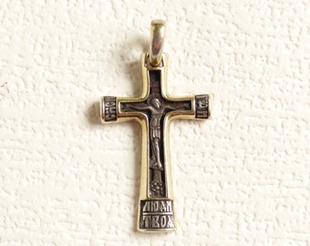 Vintage sterling silver 925 oxidized cross Orthodox cross pendant Silver crucifix Protective amulet Silver cross