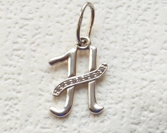 Vintage Sterling Silver cubic zircona Pendant Letter H Initial pendant