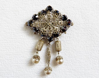 Art Deco-brosch Vintage tjeckisk filigrannål Brosch Vintage smycken Broschhängen Present till henne Morpresent Mormorpresent Retro brosch