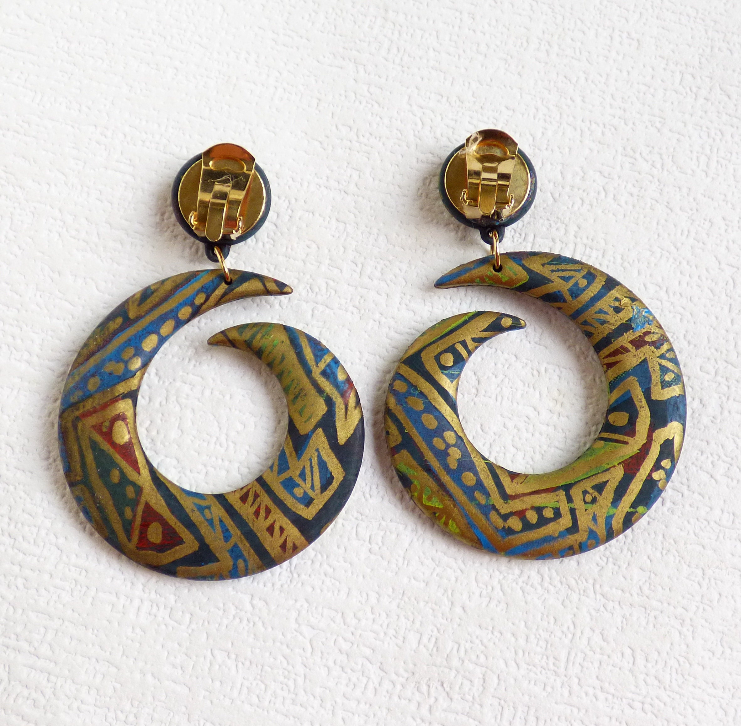 Extra Large Soviet Vintage Earrings Clip on Art Deco Earrings Etsy UK