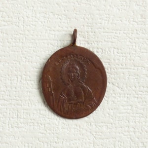 Antique bronze medal St Varvara Kozelshchanskaya Mother of God Orthodox pendant Religious medallion Russian Icone Orthodox bronze medal