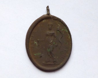Antik brons katolsk medalj 1700 Sankt Ursula och Sankt Angela Merici Antik stor medalj Samlarmedalj i brons Antik religiös medalj