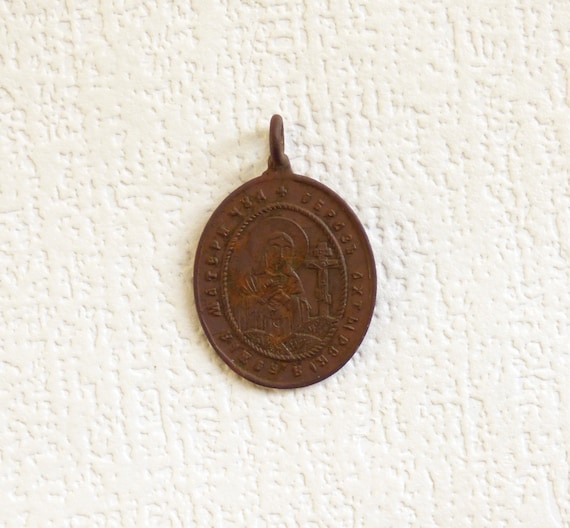 Rare! Antique bronze medal Grieving Mother of God Orthodox pendant Christian medallion Russian Icone Orthodox bronze medal Religious jewelry