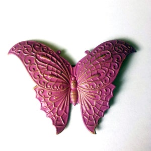 Vintage metallbrosch Fjärilslila emaljbrosch Papillon Mors dag-present Sovjetiska vintagesmycken Metallbroschnål Sovjetunionenbrosch bild 1