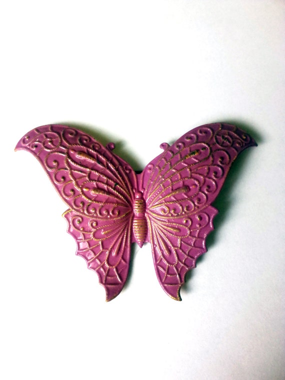 Vintage metal brooch Butterfly lilac Enamel brooch