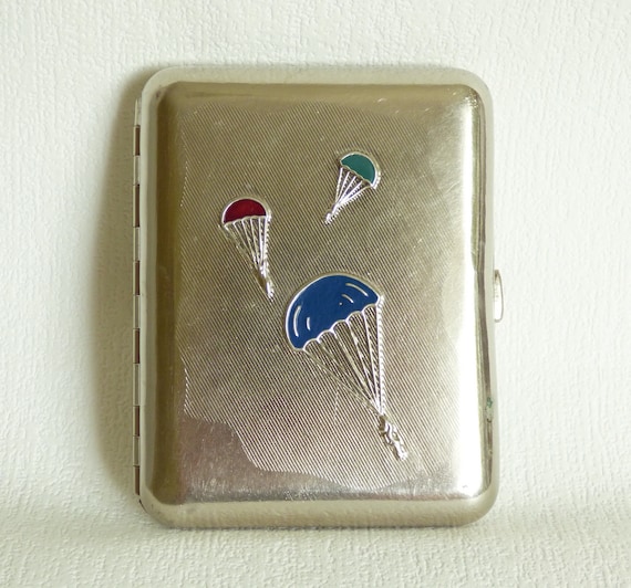 enamelled cigarette case Beautiful Sterling Silver 925 Green Guilloche -2 sides Hand Painted Enamel Cigarette Case,