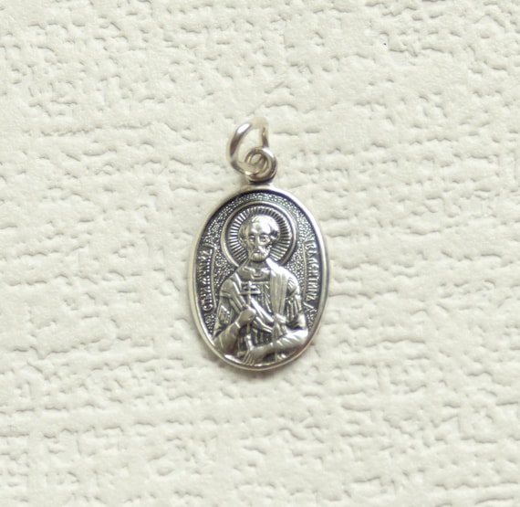 Vintage small amulet St.Valentine Sterling silver 925 Orthodox amulet Russian Icone Orthodox silver medalion Protective amulet Wife gift