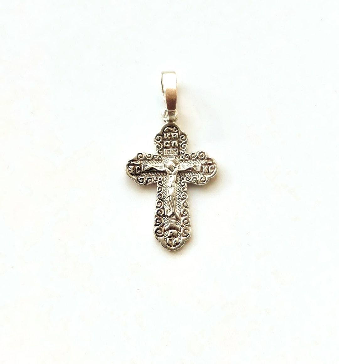 Vintage Sterling Silver Orthodox Cross Pendant Silver Crucifix Chatolic