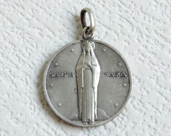 Very rare! Antique 1900s solid silver religious amulet Holy Virgin Mary Vintage medal Protective Catholic amulet pendant St Maria amulet