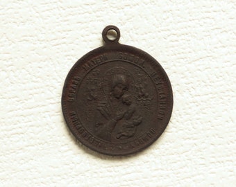 Antik brons ortodox medalj ikon Guds moder Sankt Nikolaus bronsmedalj Stor rysk amulett 1800-tals brons religiös medalj samlarobjekt