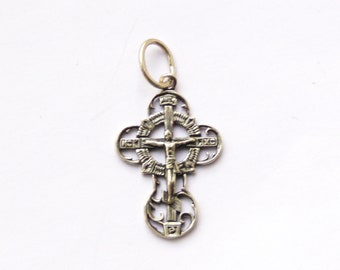 Vintage Small Sterling Silver Felegree Cross Silver crucifix Vintage Russian Cross Pendant Orthodox Cross Godchild gift Friend gift