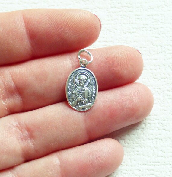 Vintage small amulet St.Valentine Sterling silver 925 Orthodox amulet Russian Icone Orthodox silver medalion Protective amulet Wife gift View 3