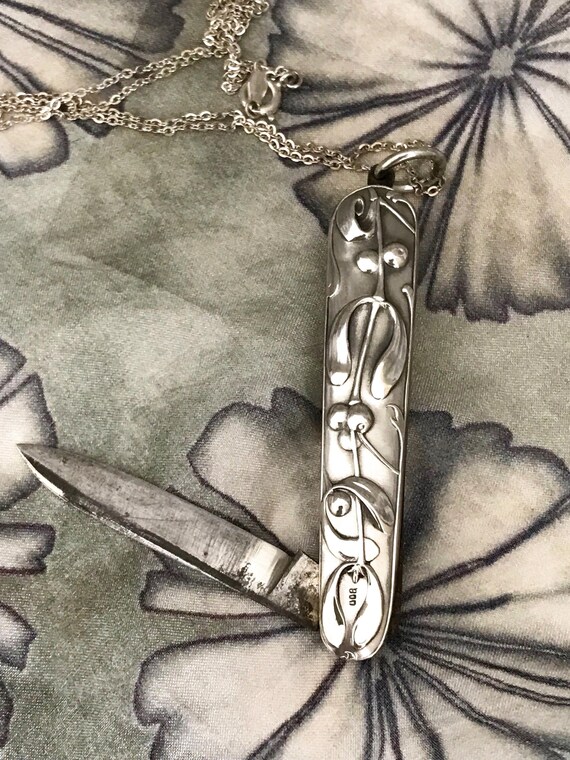 FRENCH Solid Silver PENDANT Chatelaine Double Sid… - image 5