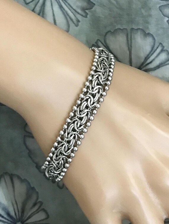 Solid Sterling Silver BRACELET Byzantine Wide Hal… - image 5