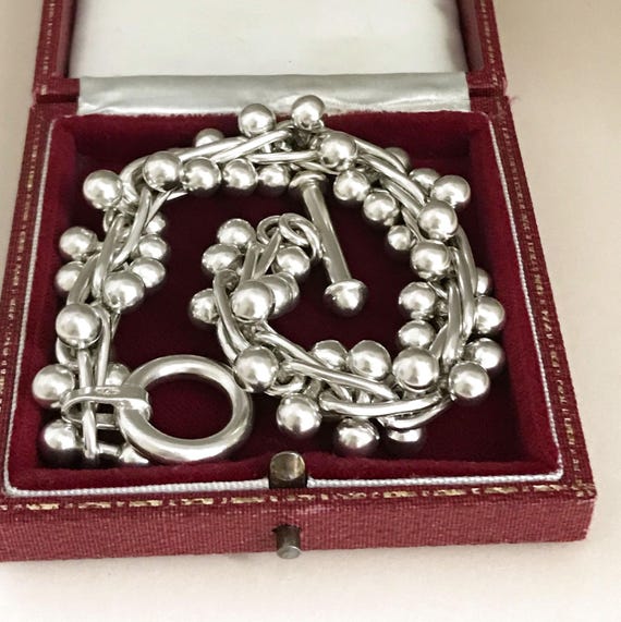 Solid Sterling Silver BRACELET 925 Toggle Balls B… - image 1