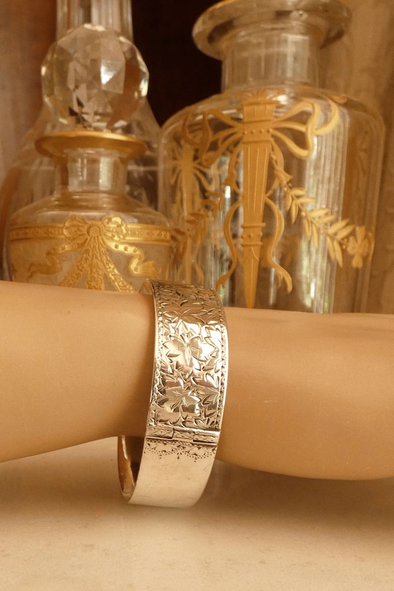 Victorian French Solid Silver BANGLE Bracelet Wid… - image 4