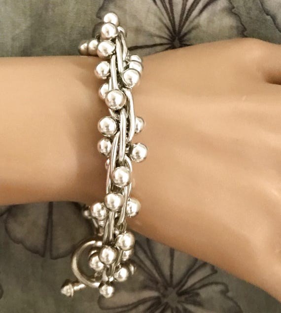 Solid Sterling Silver BRACELET 925 Toggle Balls B… - image 2