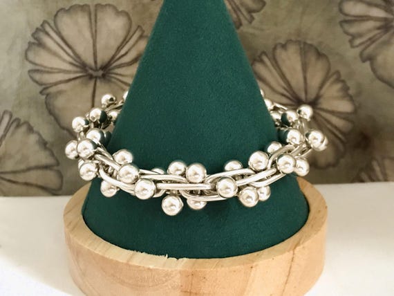 Solid Sterling Silver BRACELET 925 Toggle Balls B… - image 7