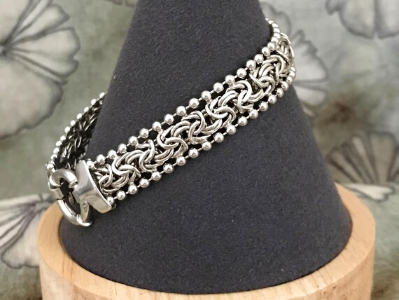 Solid Sterling Silver BRACELET Byzantine Wide Hal… - image 8