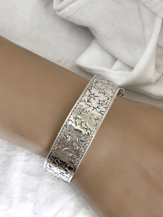Victorian French Solid Silver BANGLE Bracelet Wid… - image 3